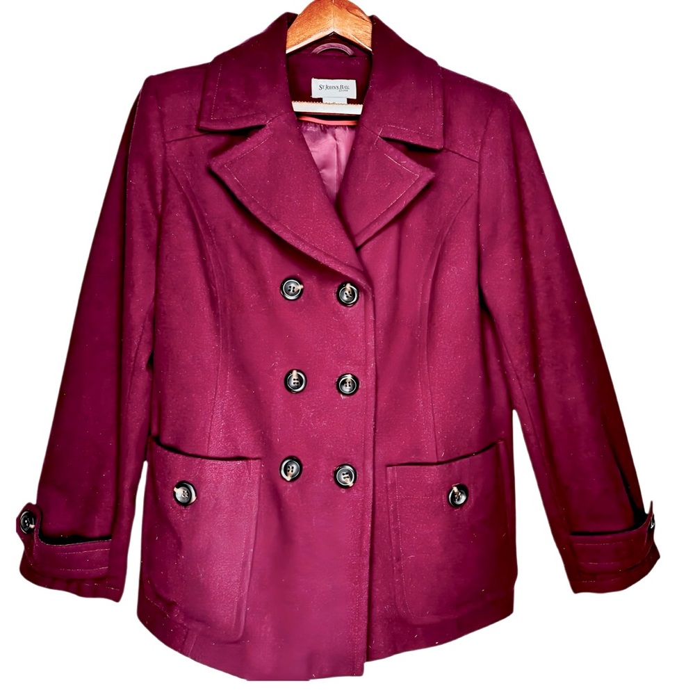 Vintage Wool Peacoat Burgundy‎ Double Breasted Lined St. Johns Bay Women’s Sz XL